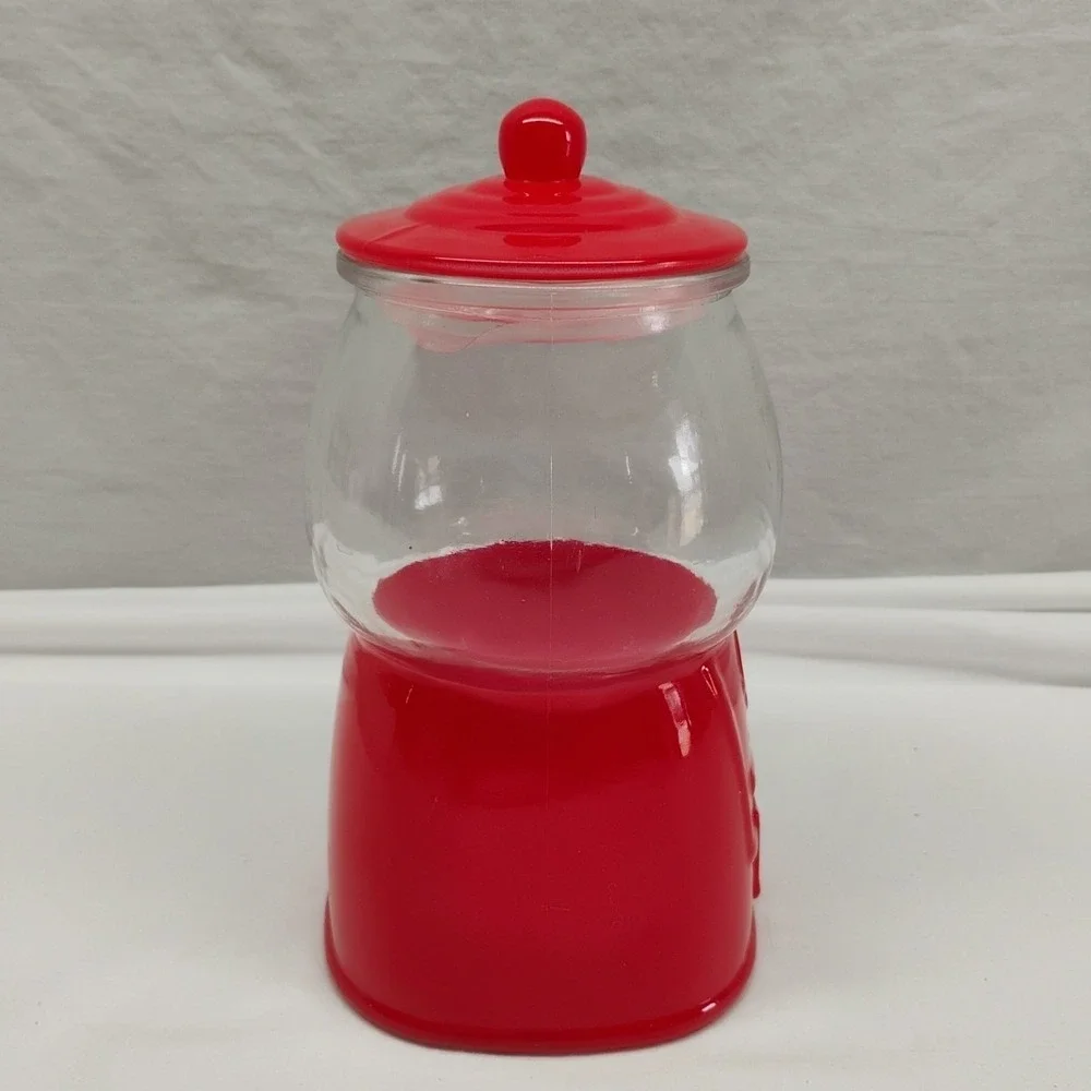 Cookie Candy Jar Gum Ball Machine 5 Cent Sleigh Bell Bistro Sealed Lid Red 8x4.5